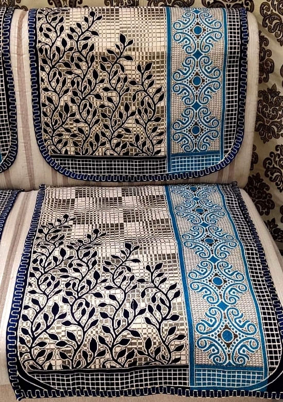 Griiham Contemporary Leaves Design Sofa Cover for 5 Seater Sofa - Image 5