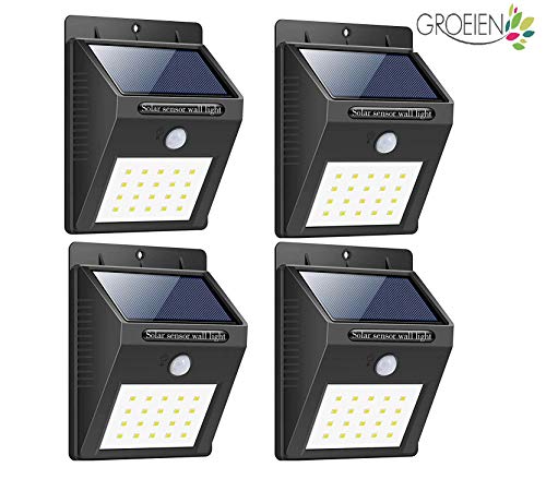 Groeien® Waterproof Bright Solar Wireless Security Motion Sensor 20 LED Night Light for Outdoor/Garden Wall (Black)(pack of 4)