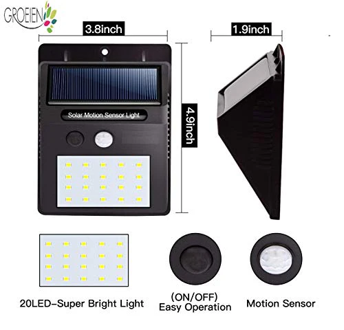 Groeien® Waterproof Bright Solar Wireless Security Motion Sensor 20 LED Night Light for Outdoor/Garden Wall (Black)(pack of 4) - Image 4