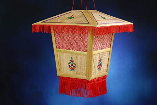 Hand Made Cane Diwali Lantern | Kandil | Diwali Decoration | DMD 007 (Red) - Image 2
