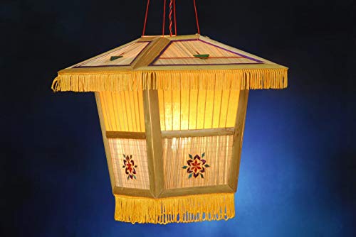 Hand Made Cane Diwali Lantern | Kandil | Diwali Decoration (Yellow) - Image 3