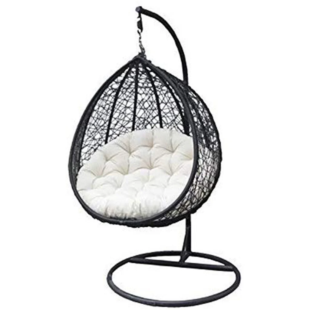 Rattan Hanging Egg Swing Chair With Cushion & Hook: Black