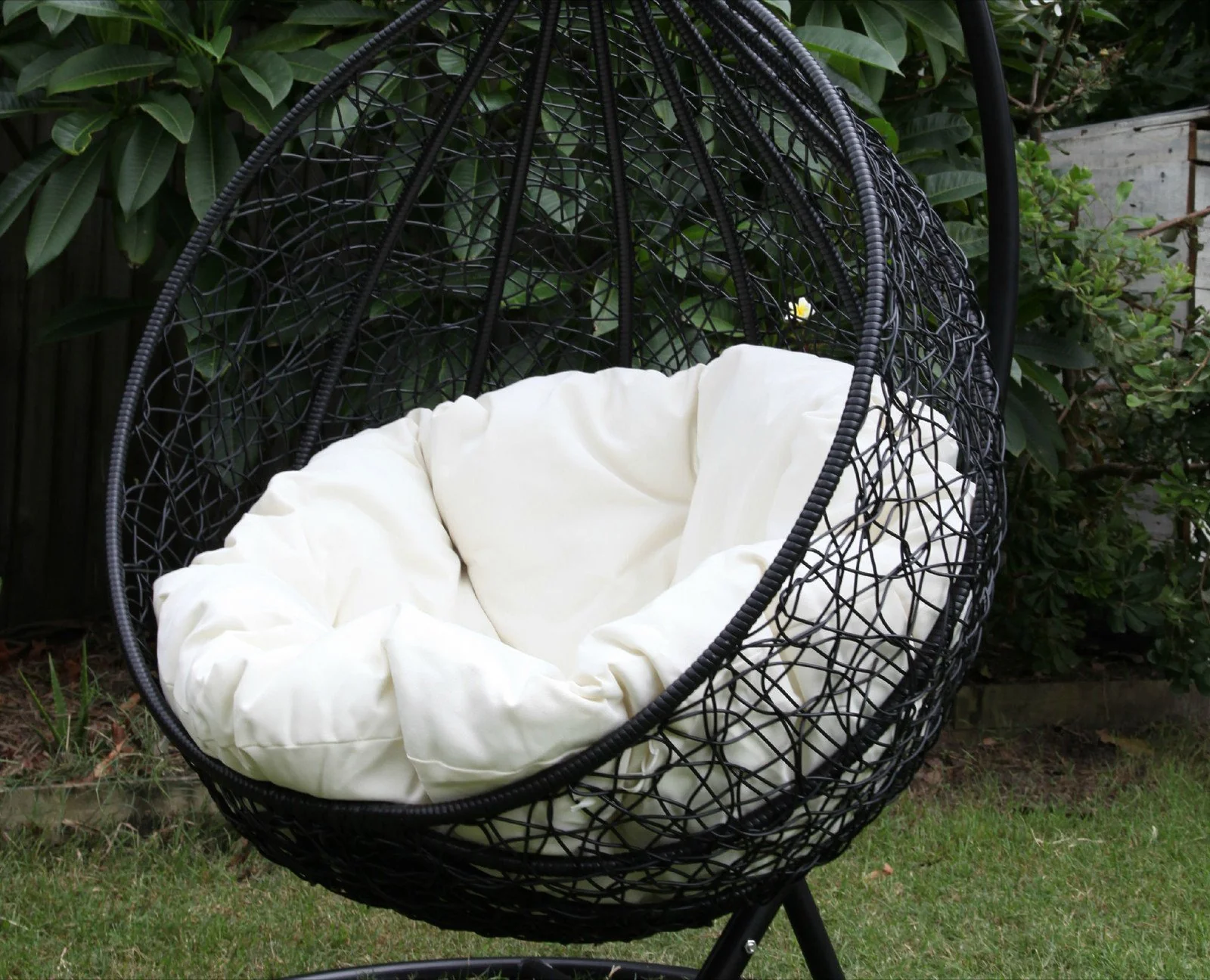 Rattan Hanging Egg Swing Chair With Cushion & Hook: Black - Image 2