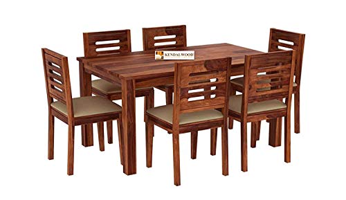 Hariom Handicraft KendalWood Furniture Sheesham Wood Natural Brown Finish 6 Seater Dining Table Set with Chairs and Cushion - Image 7