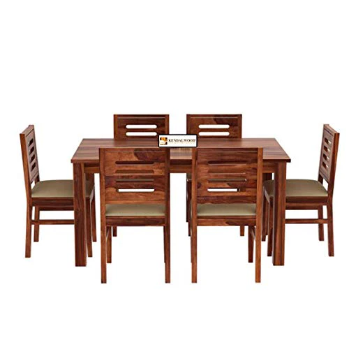 Hariom Handicraft KendalWood Furniture Sheesham Wood Natural Brown Finish 6 Seater Dining Table Set with Chairs and Cushion - Image 8