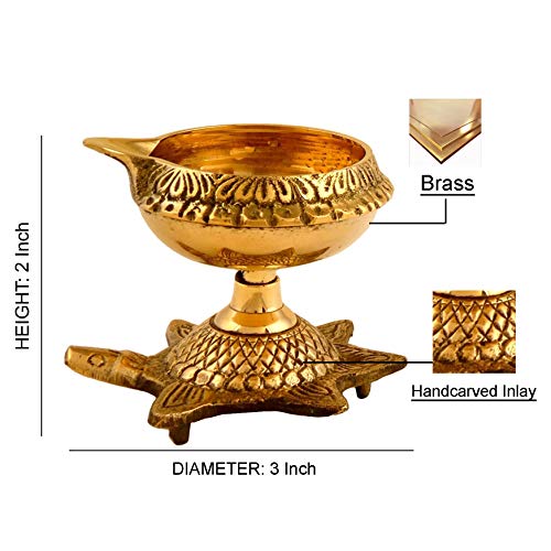 Hashcart Handmade Brass Kuber Diya with Turtle Base, Engraved Design Diyas for Pooja and Return Gifts- (Gold) - Image 3