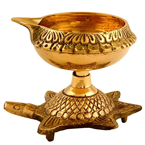 Hashcart Handmade Brass Kuber Diya with Turtle Base, Engraved Design Diyas for Pooja and Return Gifts- (Gold) - Image 5