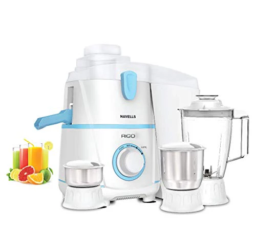Havells Rigo 500 Watt Juicer Mixer Grinder with 3 Jar (White & Light Blue) - Image 6