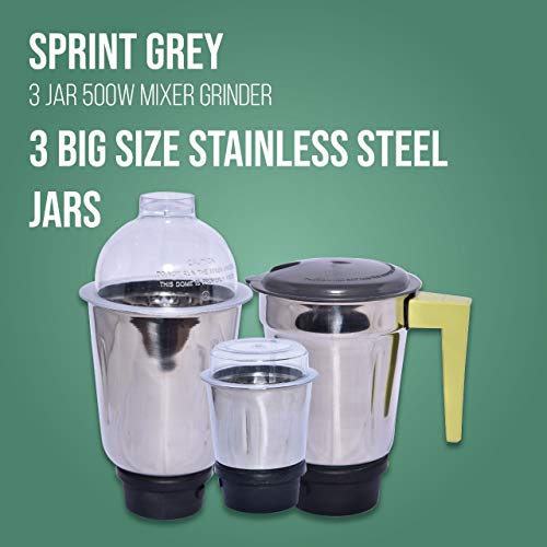 Havells Sprint Mixer Grinder, 500W, 3 Jars (Grey/ Green) - Image 9