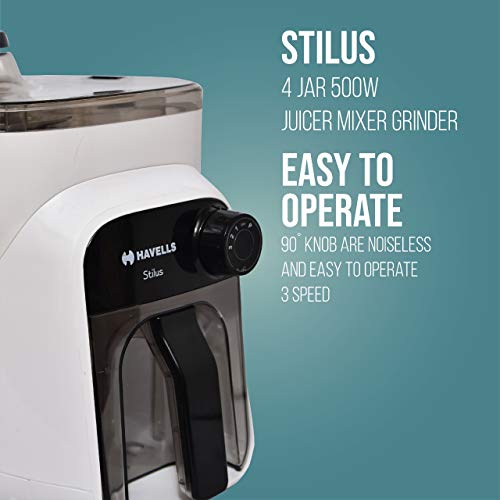 Havells Stilus 500 Watt Juicer Mixer Grinder with 4 jar (White/Black) - Image 4