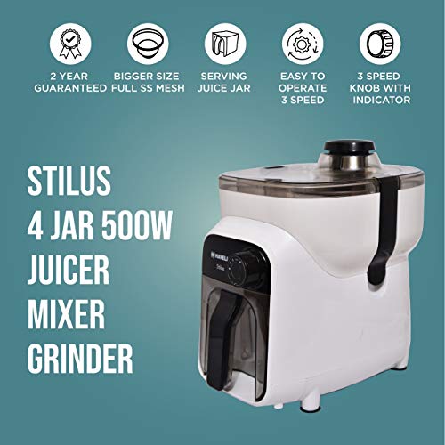 Havells Stilus 500 Watt Juicer Mixer Grinder with 4 jar (White/Black) - Image 7