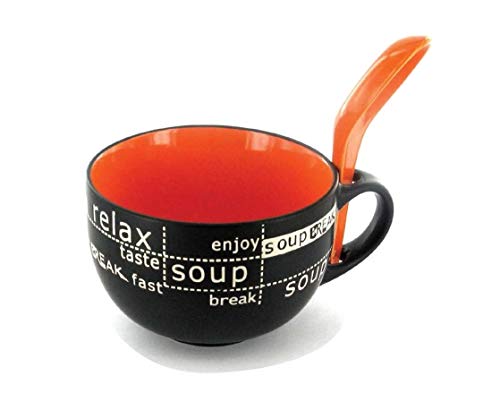 HAVME Ceramic Soup Bowl with Handle & Spoon - Set of 1, Assorted