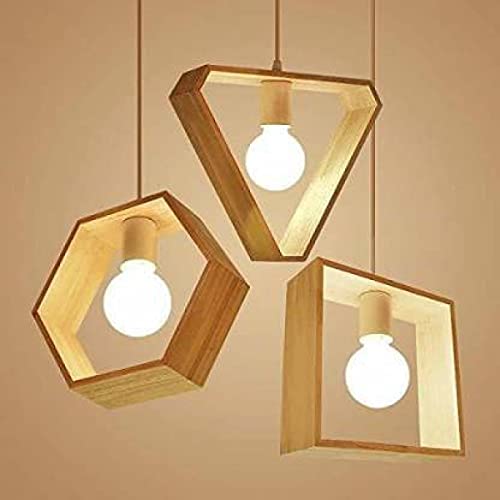 VXS Wooden 1 Head Modern Simple 3 Different Design Hexagon Square Triangle Shape Wood Pendant Light Lamp for Study Coffee Shop