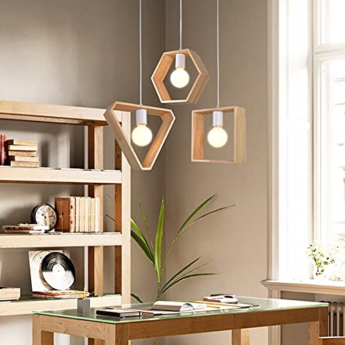 VXS Wooden 1 Head Modern Simple 3 Different Design Hexagon Square Triangle Shape Wood Pendant Light Lamp for Study Coffee Shop - Image 6