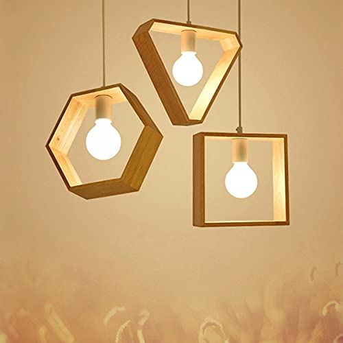 VXS Wooden 1 Head Modern Simple 3 Different Design Hexagon Square Triangle Shape Wood Pendant Light Lamp for Study Coffee Shop - Image 7