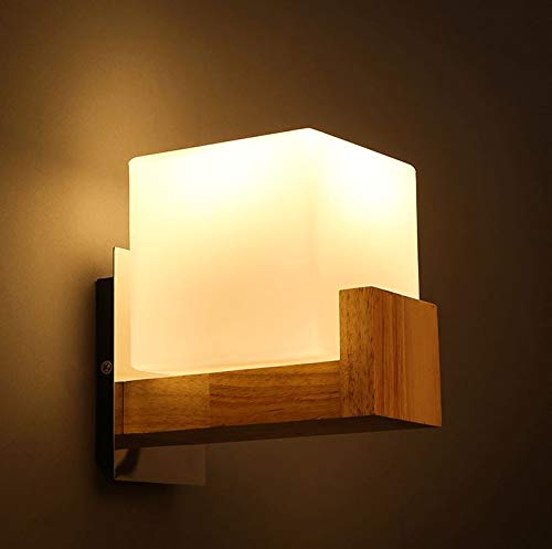 Himack® Wall Lamp & Scones with Wooden Fitting and Glass Shade (White White, Pack of One)