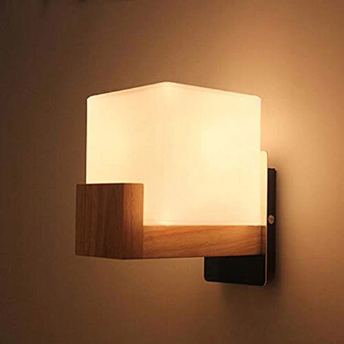 Himack® Wall Lamp & Scones with Wooden Fitting and Glass Shade (White White, Pack of One) - Image 6