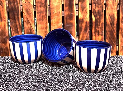 Hindustani Saudagar Hand Painted Ceramic Stoneware Serving/Snacks/Dessert Multi Purpose Bowl (Set of 3) Microwave Safe