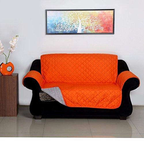 @home by Nilkamal Reversible Microfibre 2 Seater Sofa Cover - 60 GSM, Orange and Grey