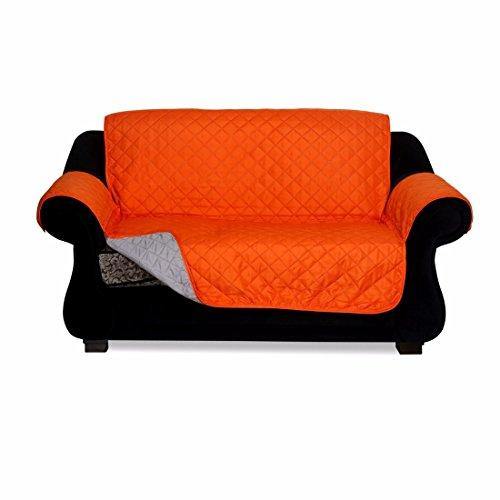 @home by Nilkamal Reversible Microfibre 2 Seater Sofa Cover - 60 GSM, Orange and Grey - Image 4