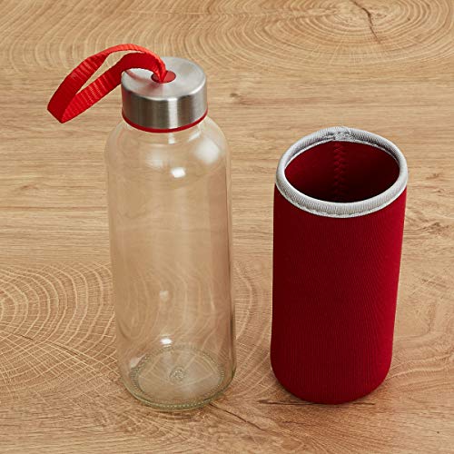 Home Centre Favola-Cyprus Transparent Glass Water Bottle with Pouch - 400 ml - Red - Image 3