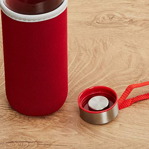 Home Centre Favola-Cyprus Transparent Glass Water Bottle with Pouch - 400 ml - Red - Image 4