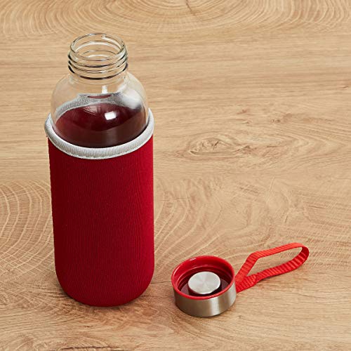 Home Centre Favola-Cyprus Transparent Glass Water Bottle with Pouch - 400 ml - Red - Image 5