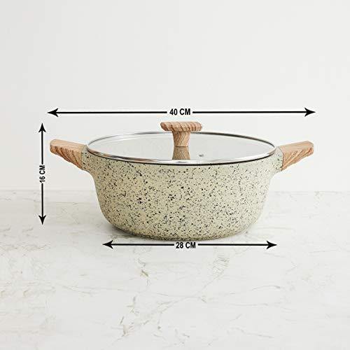 Home Centre Marshmallow Granite Sauce Pot with TPR Wooden Handle (Beige) - Image 4