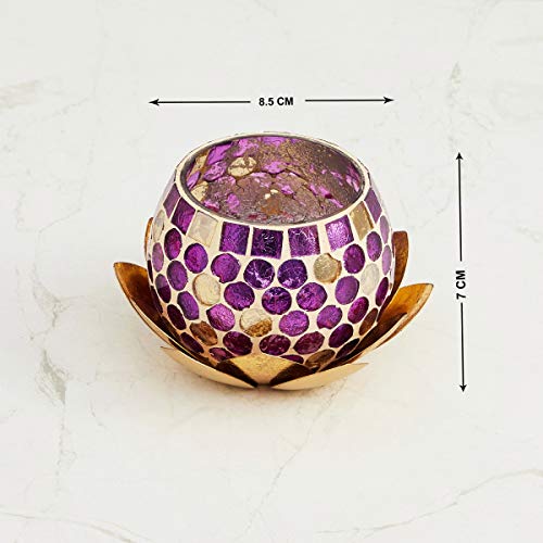 Home Centre Nova Set of 2 Polka-Dot Votive Holder with Lotus - Image 3