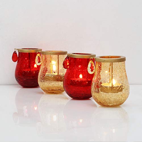 Home Centre Raga Orchard Crackle Tea Light Holders-Set of 4 Pcs - Multicolour