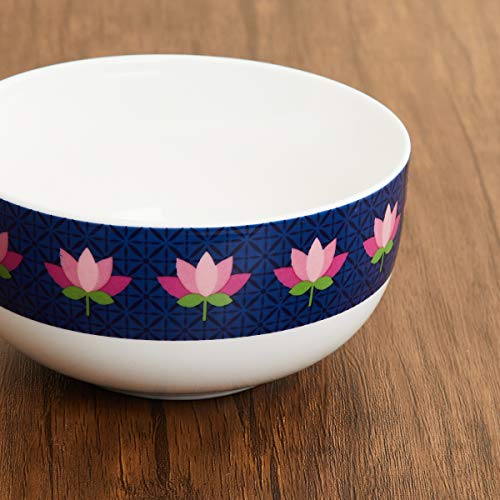 Home Centre Raisa Retro Lotus Print Cereal Bowl - Image 2
