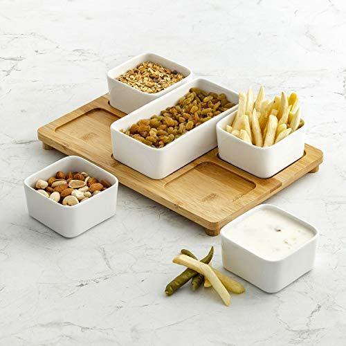 Home Centre Rhodes-Camolin 5-Piece Dessert Bowl Set with Bamboo Tray