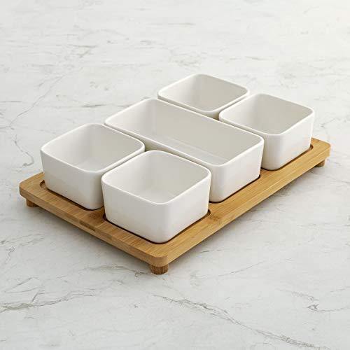 Home Centre Rhodes-Camolin 5-Piece Dessert Bowl Set with Bamboo Tray - Image 4