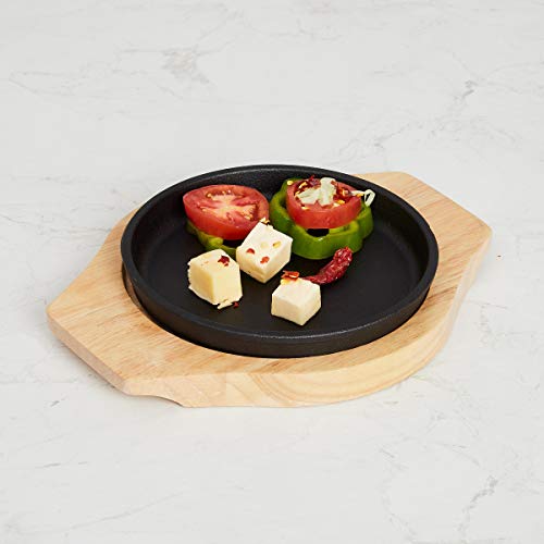 Home Centre Truffles-Hazel Sizzler Plate with Wooden Base - Black
