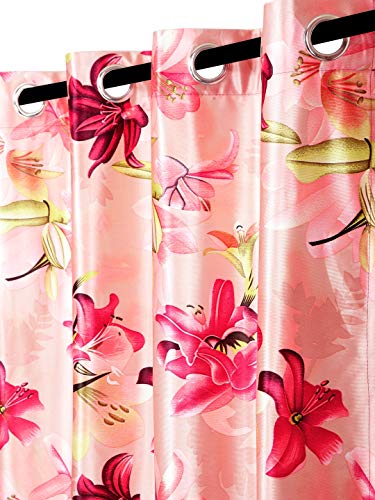 Home Sizzler 3D Flower Polyester 5 ft Window Curtain (Pink) -2 Pieces - Image 4