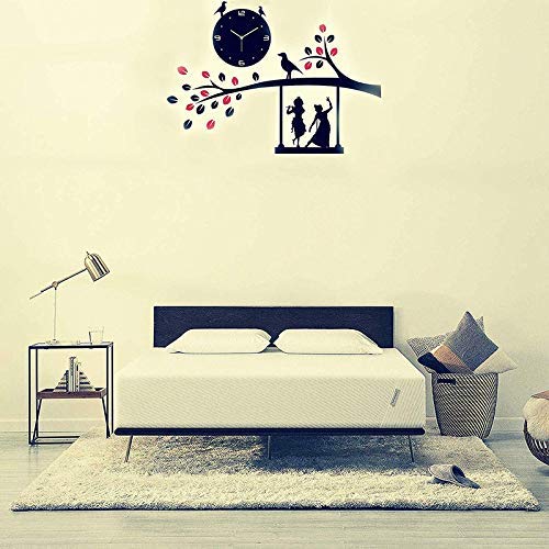 HOME SKILL 3D Acrylic Wall Clock Tree Bird Coffee Cup On Jhula Design for Living Room, Bedroom Wall, Home and Office - Pink Black - Image 2