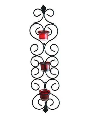 Home Sparkle Decorative Wall Sconce Tealight Candle Holder | Wall Hanging Tealight Candle Holder for Home Decor Balcony Decor with 3 Glass Cup (Black) - Image 2
