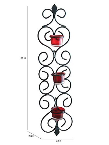 Home Sparkle Decorative Wall Sconce Tealight Candle Holder | Wall Hanging Tealight Candle Holder for Home Decor Balcony Decor with 3 Glass Cup (Black) - Image 3