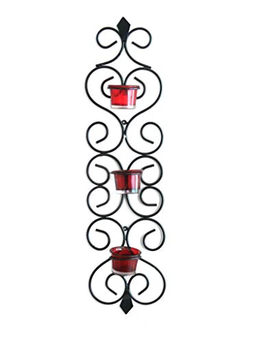 Home Sparkle Decorative Wall Sconce Tealight Candle Holder | Wall Hanging Tealight Candle Holder for Home Decor Balcony Decor with 3 Glass Cup (Black) - Image 5