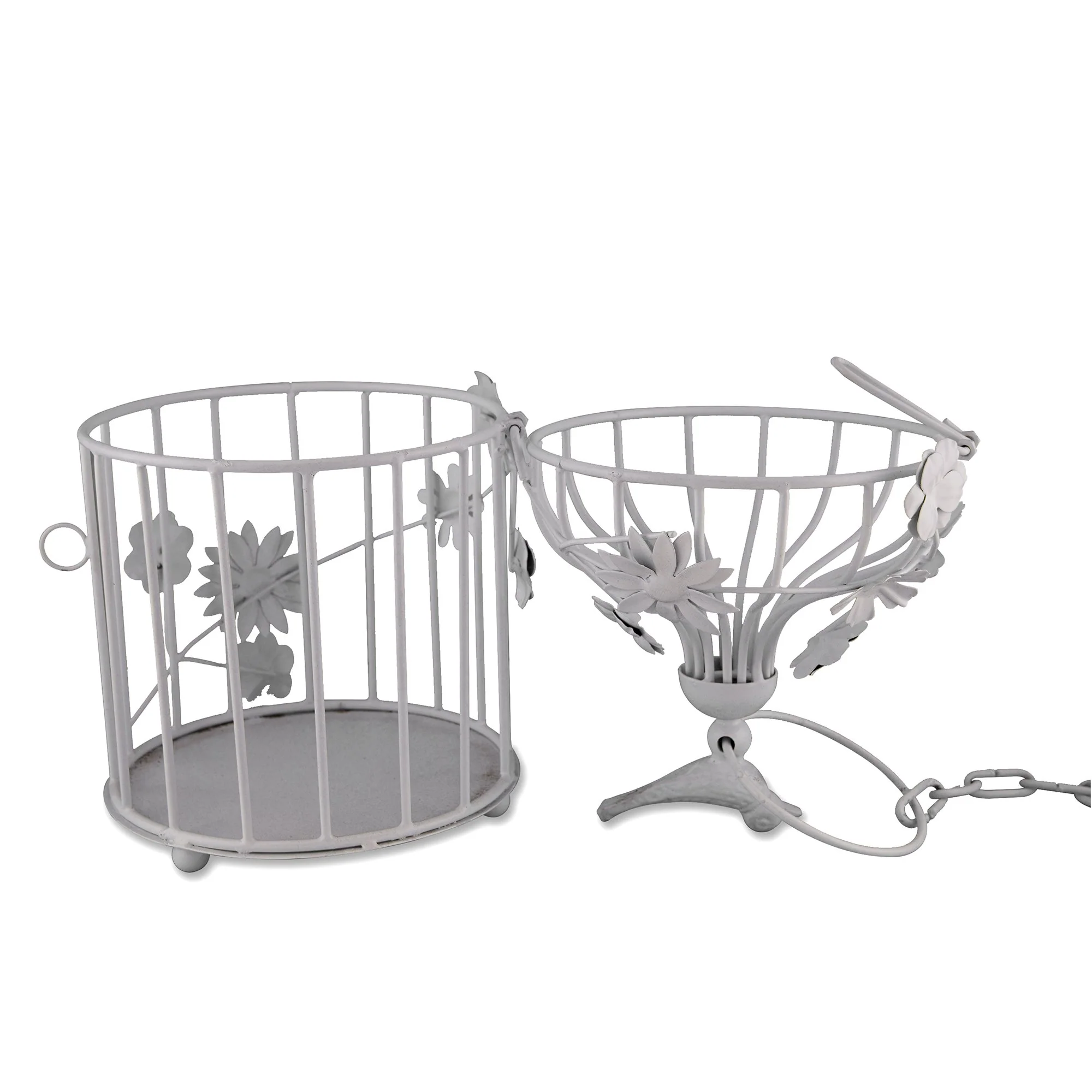 Homesake White Bird Cage with Floral Vine Small Single, with Hanging Chain - Image 3
