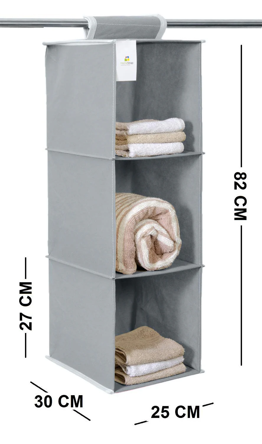HomeStrap Hanging 3 Shelf Wardrobe Organizer: Grey - Image 3