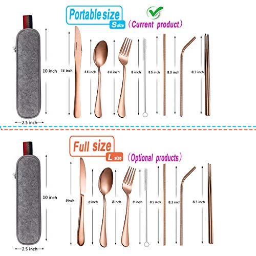 HOMMALY Portable Stainless Steel Silverware Travel Flatware Tableware Set with Case, Include Knife/Fork/Spoon/Straw (Rose Gold) - Image 8