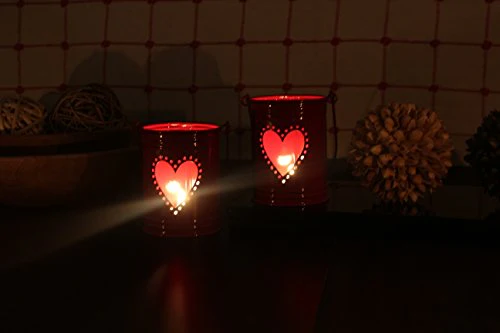 Hosley Set of 2, 4Inch Red Heart Shape Bucket, with Free 6 unscented tealight - Image 4