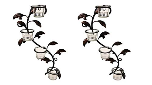 Hosley Set of 2 Wall sconces 42cm Long with 8 Glass Cup Candle Holders and Bonus Tealight Candles - Image 5