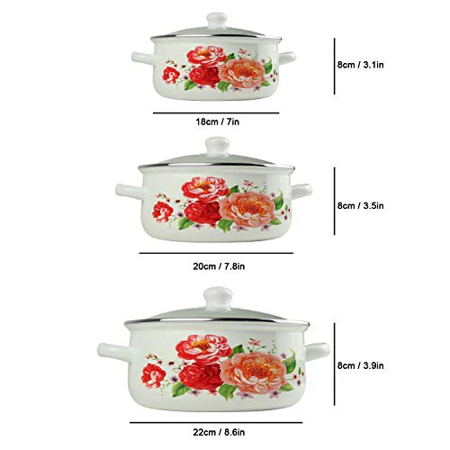 iBELL ND3318 Decorative Enamel Casserole with Sturdy Glass Lids, Gift Set of 3 (1.7, 2.2, 3Litre), White - Image 2