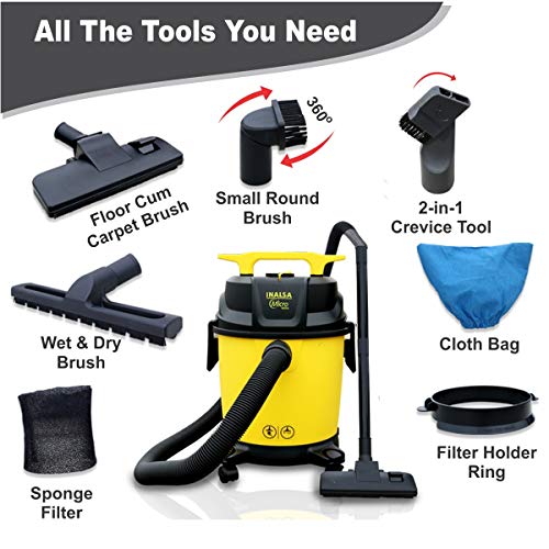 Inalsa Vacuum Cleaner Wet and Dry Micro WD10-1000W with 3in1 Multifunction Wet/Dry/Blowing| 14KPA Suction and Impact Resistant Polymer Tank,(Yellow/Black) - Image 8