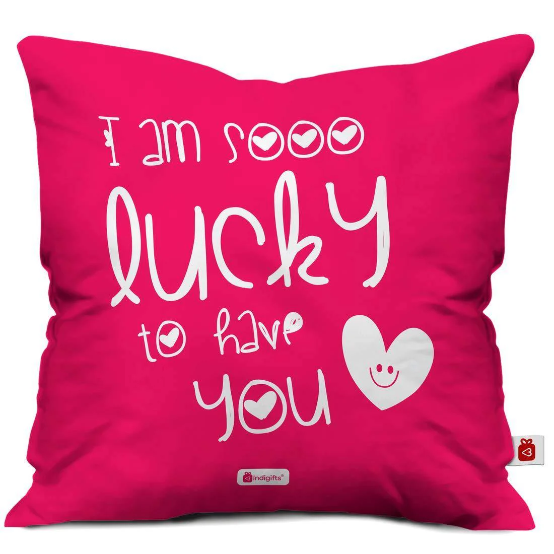 Indigifts Brother Sister Red Lucky to Have You Printed Poly Satin Cushion, 12x12-inches, Pink