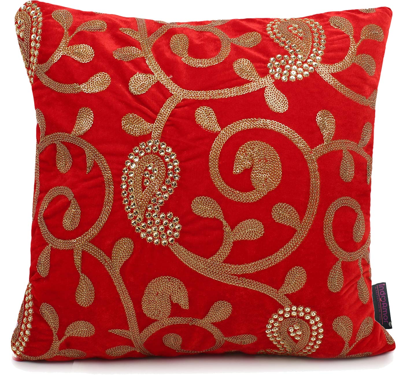 IndoAmor Paisley Sequine Embroided Velvet Multicolor Cushion Cover - Image 6