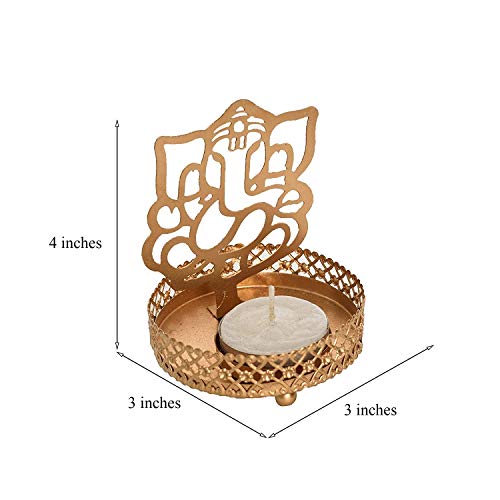 Ininsight Solutions Golden Metal Decorative Shadow Divine Lord Ganesha Ganpatiji and Laxmi Ji Tealight Candle Holder - Image 3