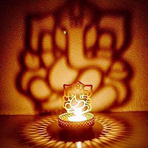 Ininsight Solutions Golden Metal Decorative Shadow Divine Lord Ganesha Ganpatiji and Laxmi Ji Tealight Candle Holder - Image 4